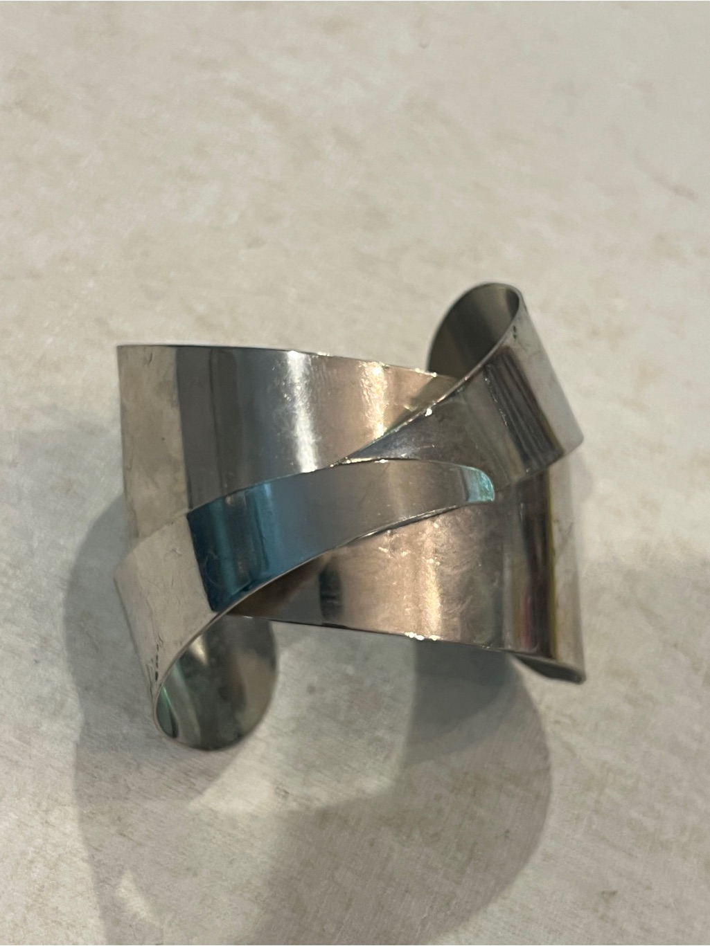 Brutalist Style Modern Twisted Silver-Tone Cuff Bracelet. Guc!